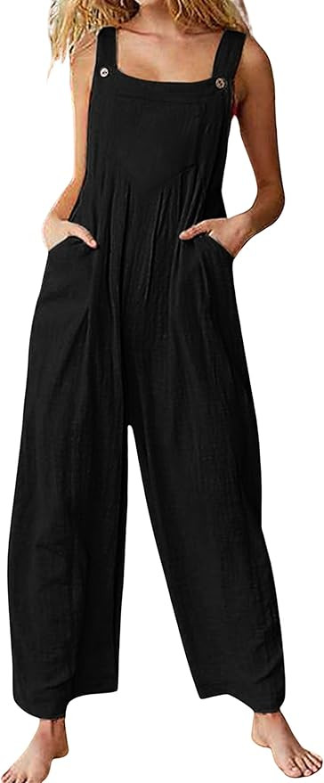 Himosyber Women's Patchwork Dual Pocket Jumpsuit Loose Floral Print Bohemian Wide Leg Bib Overall | Amazon (US)