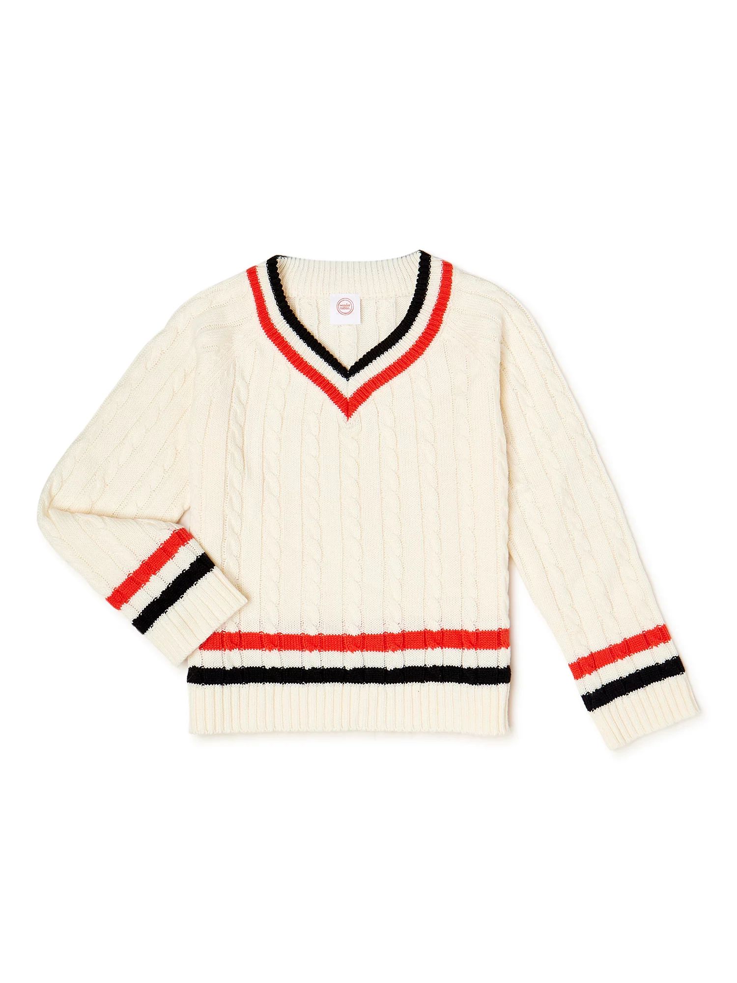 Wonder Nation Girls Long Sleeve V-Neck Cable Knit Sweater, Sizes 4-18 & Plus - Walmart.com | Walmart (US)
