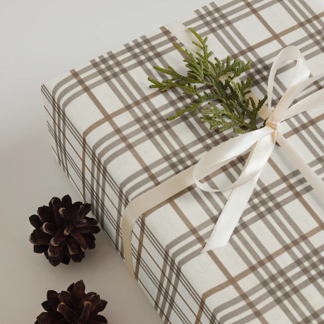 Vintage Designer Brown White Christmas Plaid Pattern Luxury Thick Holiday Wrapping Paper Sheets -... | Etsy (US)