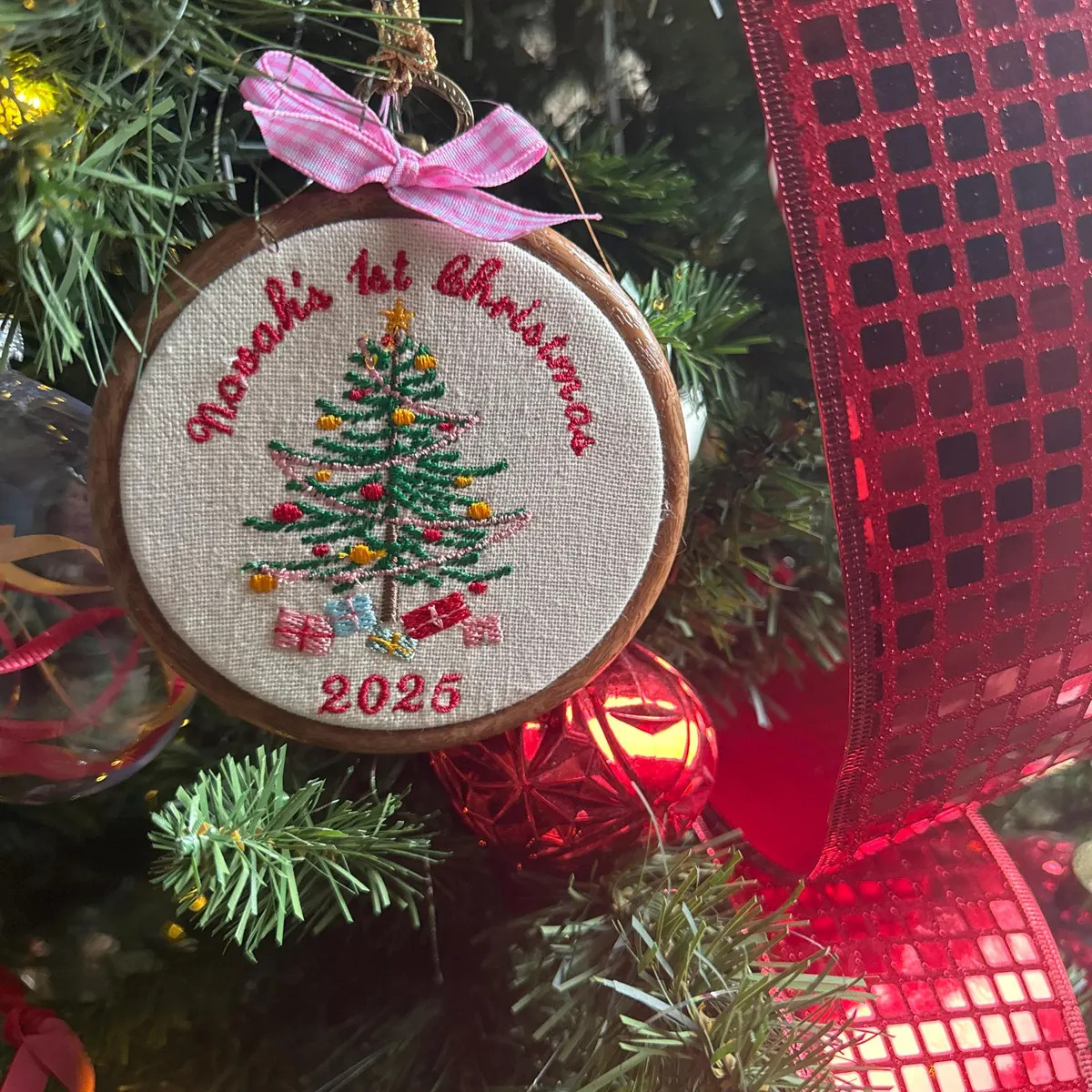 Personalized Baby's First Christmas Ornament: Embroidered Christmas Tree Keepsakes (Will Arrive A... | Etsy (US)