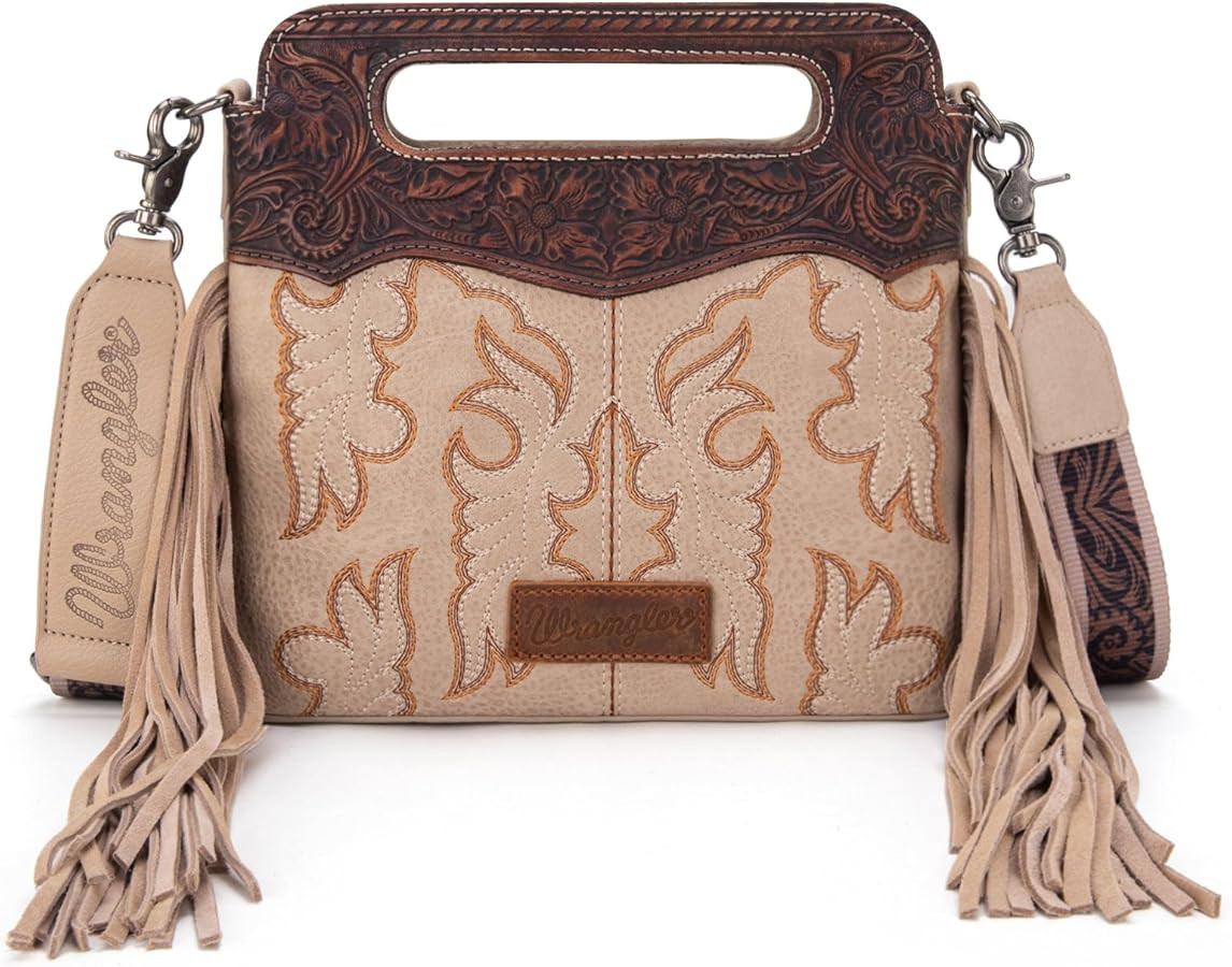 Wrangler Top Handle Handbags Western Fringe Crossbody Bag for Women Embroidered Boot Scroll Ladie... | Amazon (US)