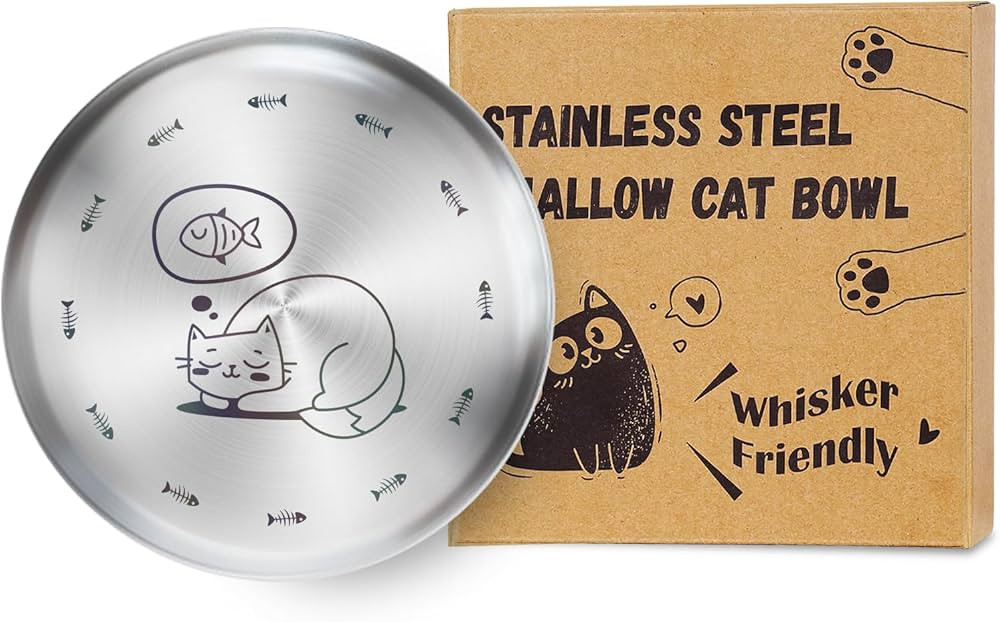 Supet Flat Shallow Cat Plates for Wet Food, Whisker Friendly Stainless Steel Dishes with Cute Pat... | Amazon (US)