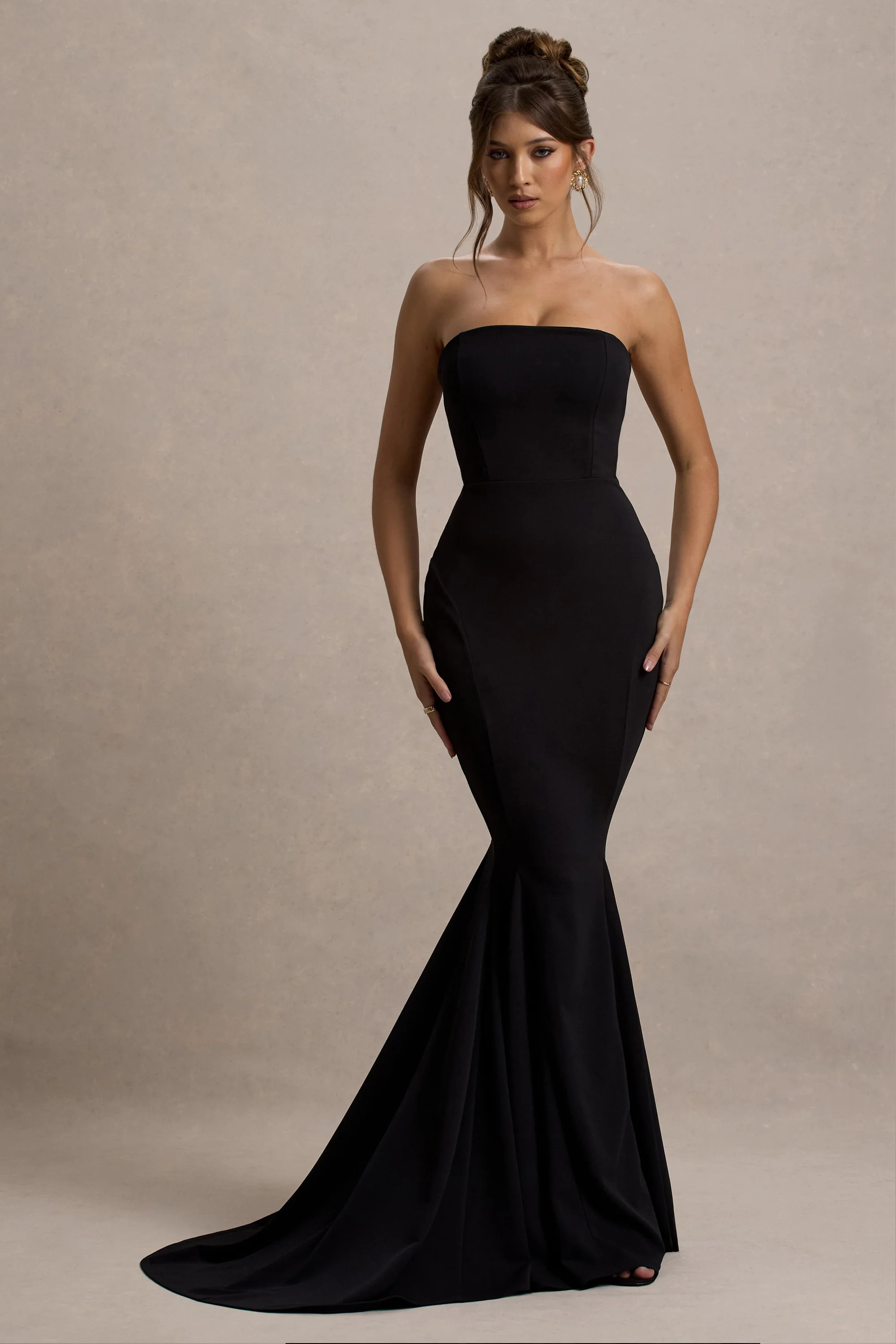 Impress Me | Black Strapless Bandeau Fishtail Maxi Dress | Club L London