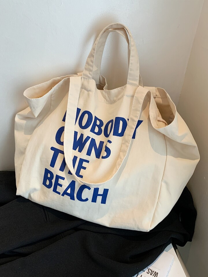 Bolsa Tote de Ombro com Impressão de Letras, Bolsa Escolar, Grande Capacidade, Portátil, Para M... | SHEIN