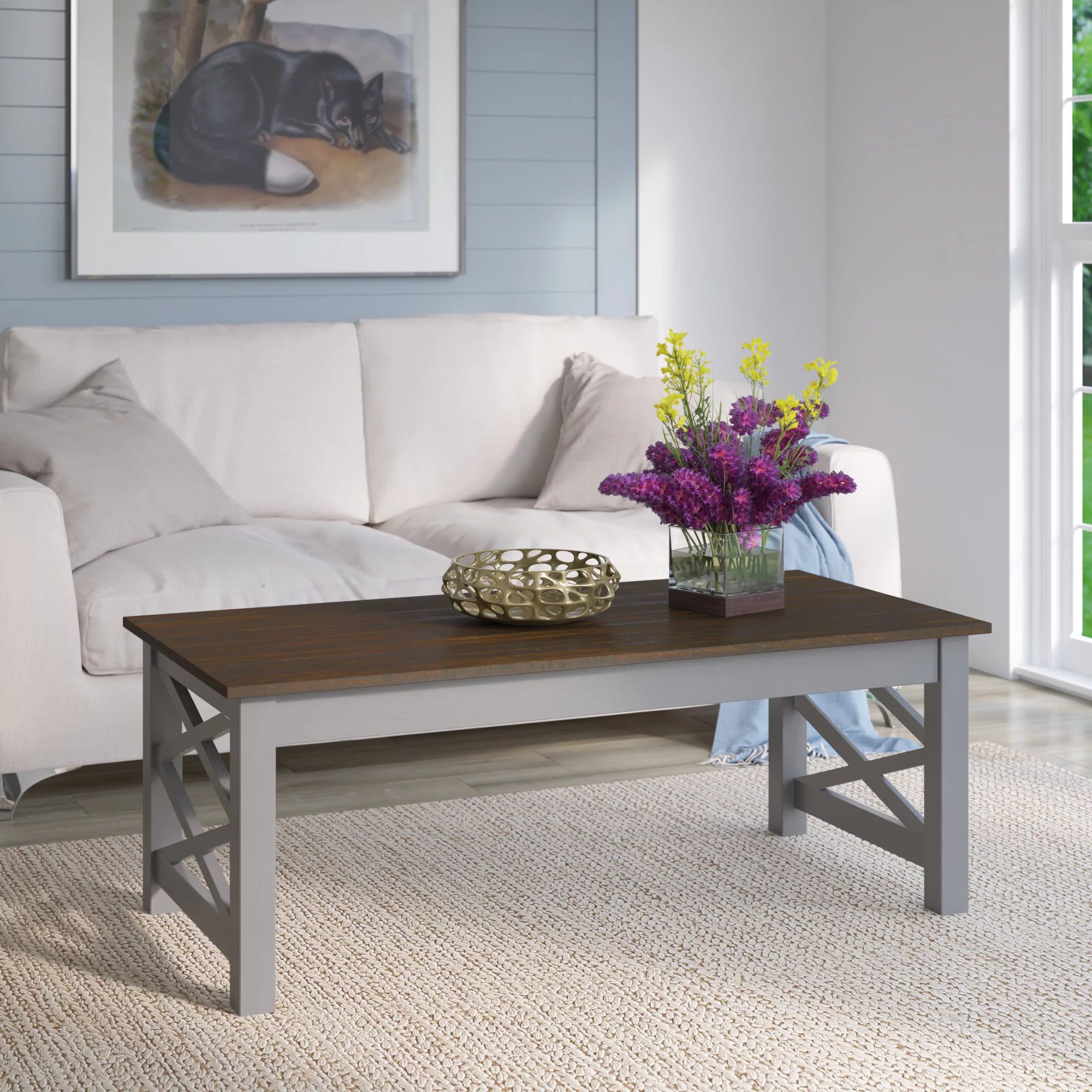 Modern Farmhouse Coffee Table with Criss-Cross Details in Antique Gray | Walmart (US)