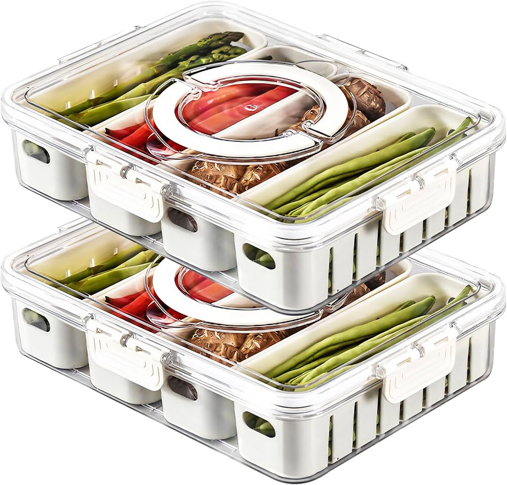 MineSign 2Pack Divided Fridge Storage Container with Lids Stackable Food Serving Tray for Fruit&V... | Amazon (US)
