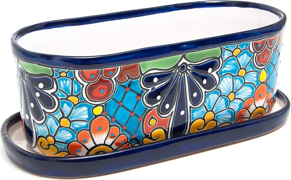 Enchanted Talavera Ceramic Oval Flower Planter Pot Succulent Pot Window Box Handmade Mexican Pott... | Amazon (US)