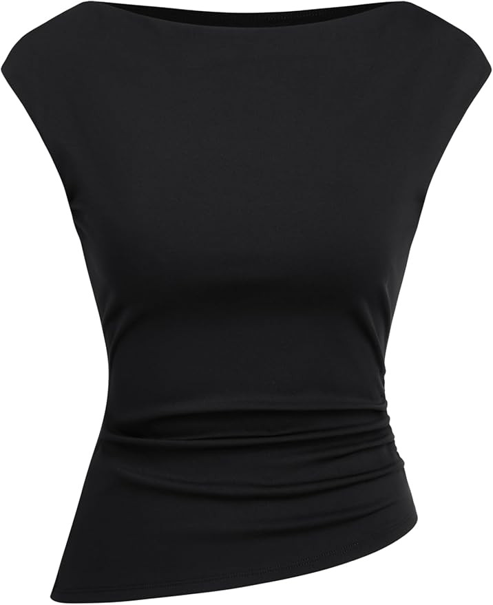 CIDER Women's Ruched Tank Top Boat Neck Sleeveless Top Knit Slim Fit Tank Top | Amazon (US)