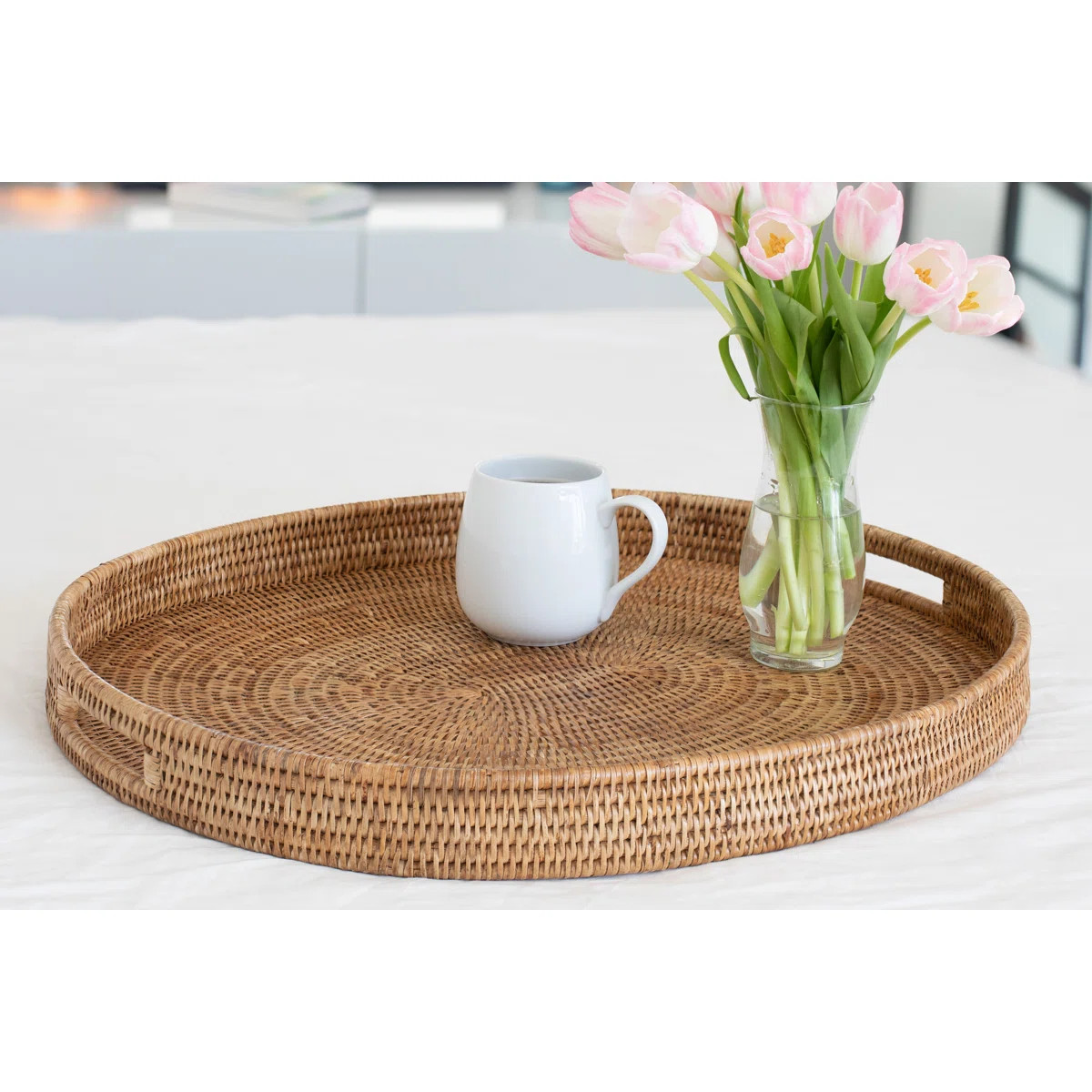 Birch Lane™ Artifacts Rattan Oval Ottoman Tray With Cutout Handles | Wayfair | Wayfair North America