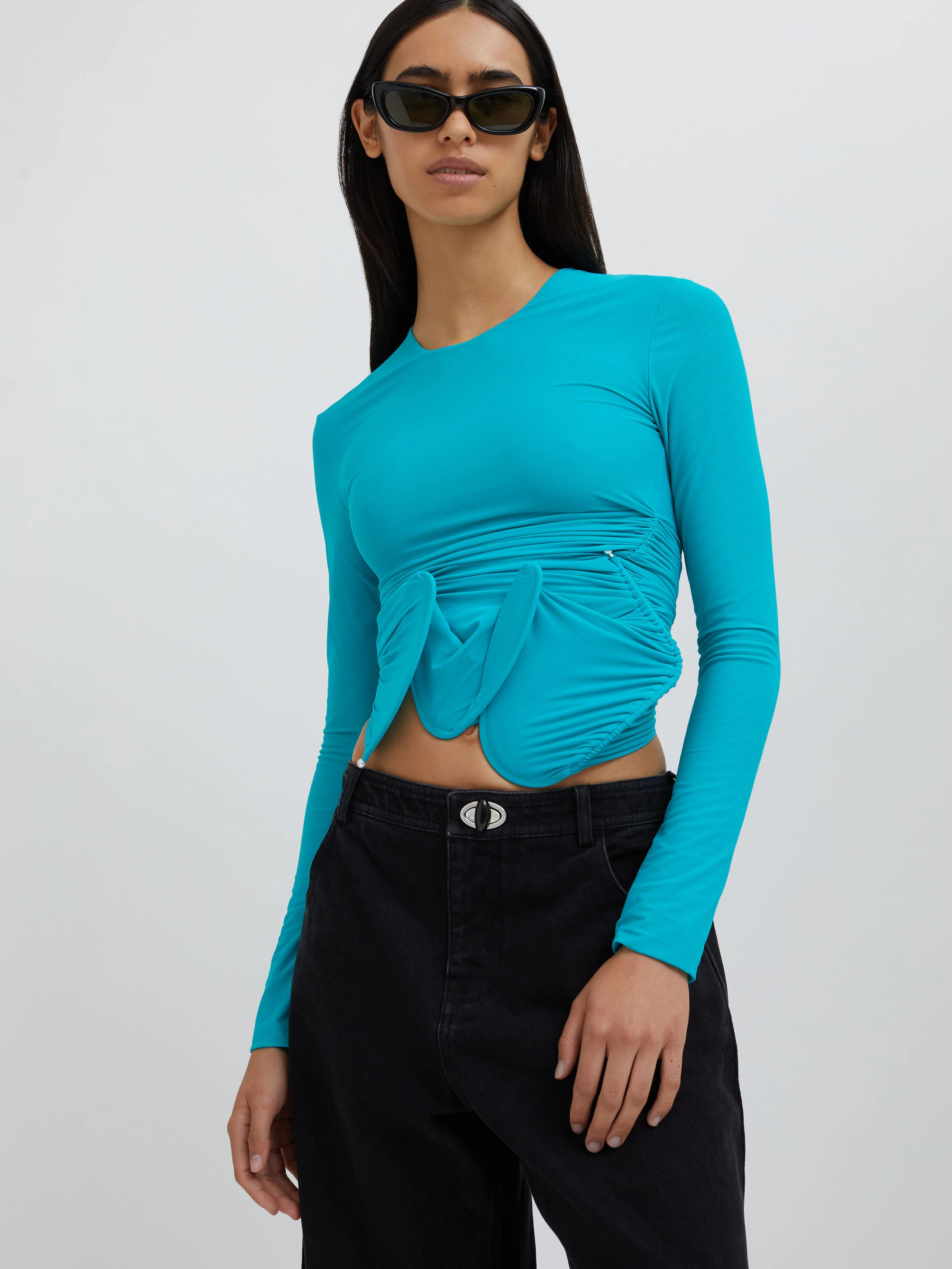 Christopher Esber | Venus Looped Long Sleeve Top Teal | Christopher Esber (Global)