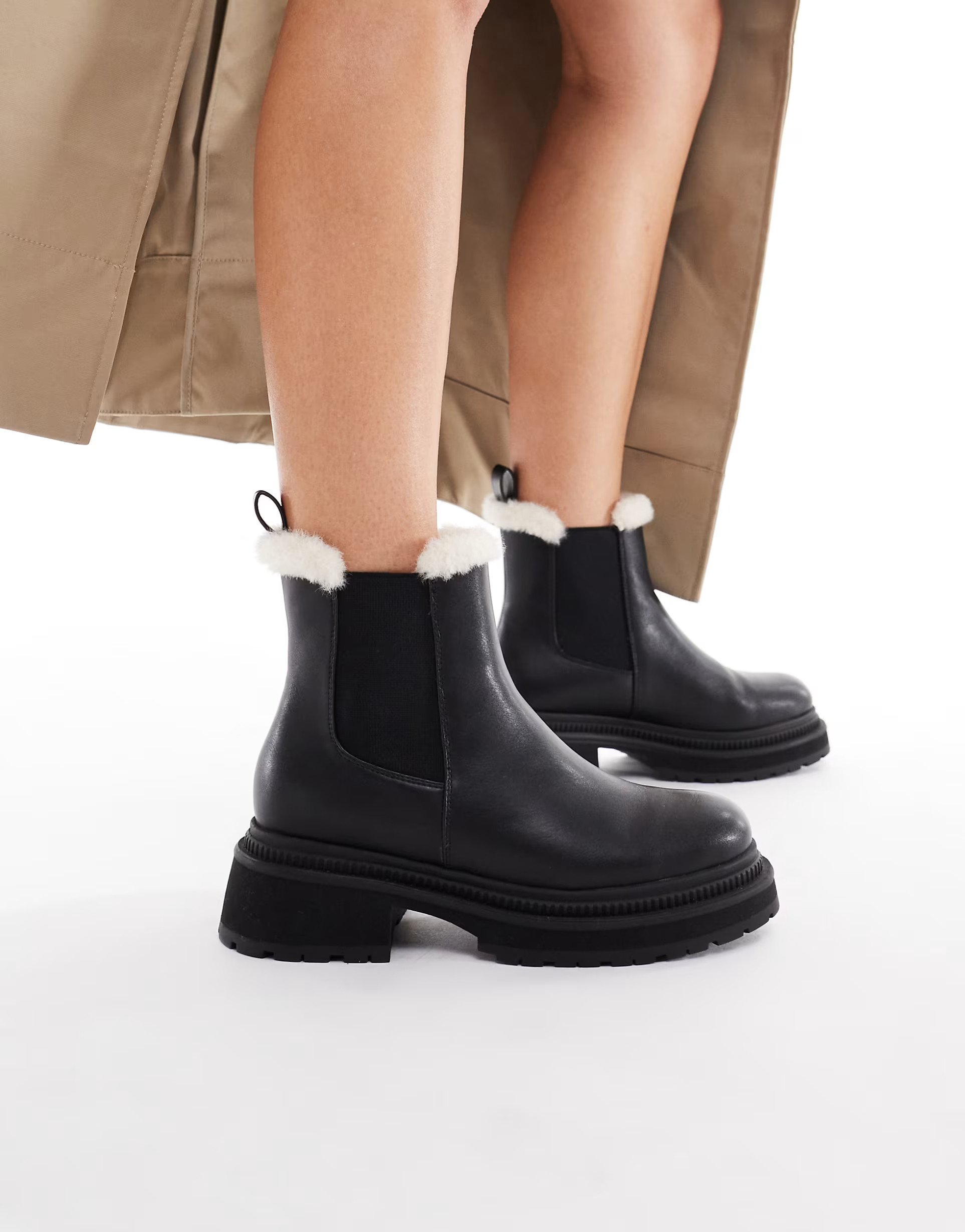 London Rebel Emma teddy lined chunky chelsea boots in black | ASOS | ASOS (Global)