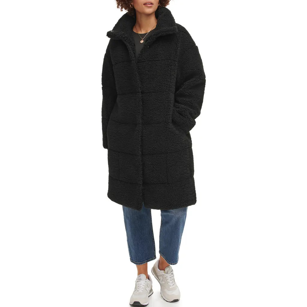 levi's Quilted Fleece Long Teddy Coat in Black at Nordstrom, Size X-Small | Nordstrom