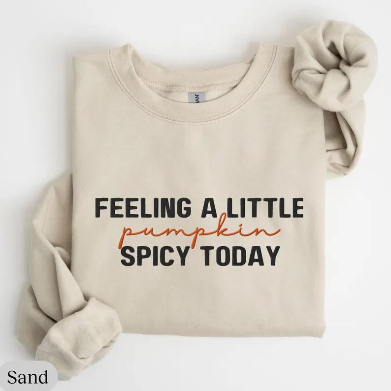 Embroidered Feeling A Little Pumpkin Spicy Today Sweatshirt, Pumpkin Spice Embroidered Sweatshirt... | Etsy (Global)