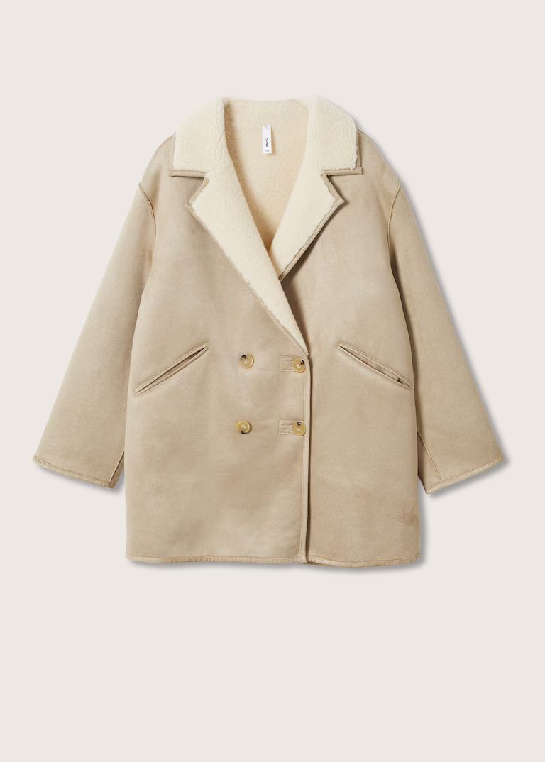 Faux shearling-lined lapel coat | MANGO (UK)