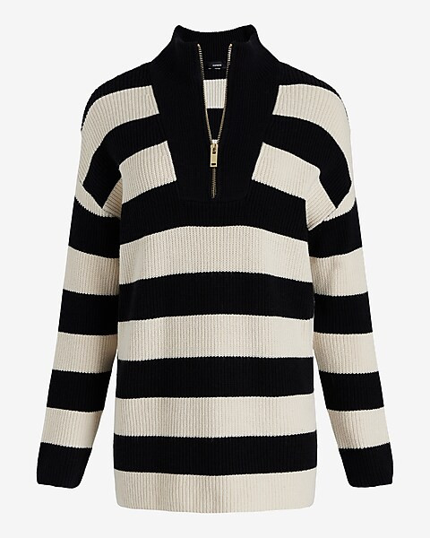 London Striped Ribbed Quarter Zip Oversized Sweater | Express