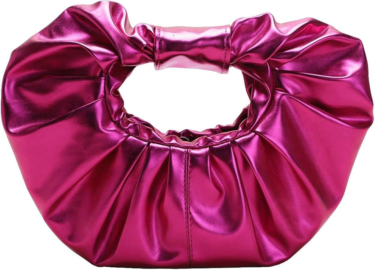 Verdusa Women's Metallic Ruched Handbag Leather Clutch Purse Dumpling Pouch Bag | Amazon (US)