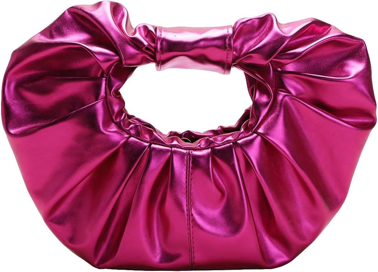 Verdusa Women's Metallic Ruched Handbag Leather Clutch Purse Dumpling Pouch Bag | Amazon (US)