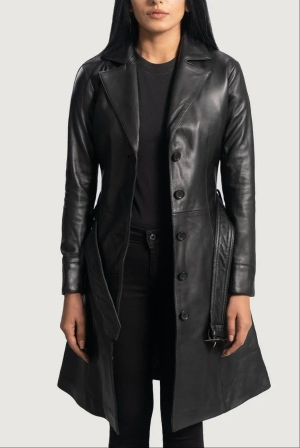 Women's black leather jacket with a belt.Can be tailored for your height and size which makes it petite-friendly

#LTKPetite #LTKMidsize