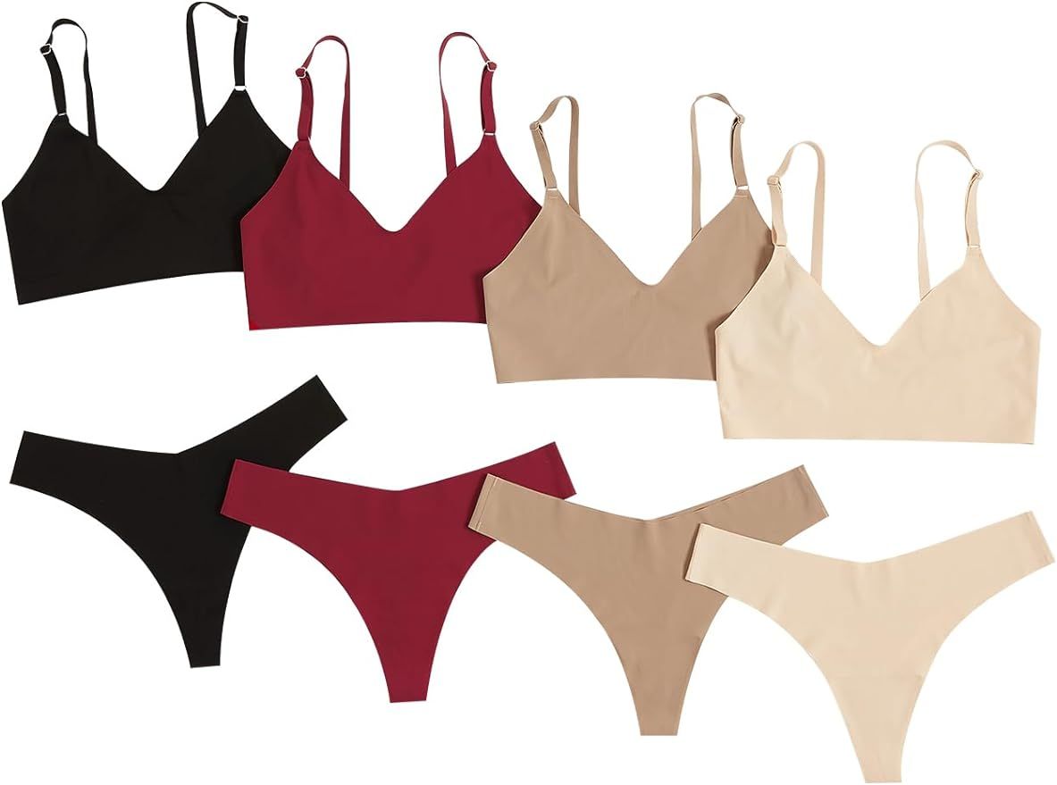 MakeMeChic Women's 4 Pack Seamless No Show Bra and Panty Set Matching Lingerie Set | Amazon (US)