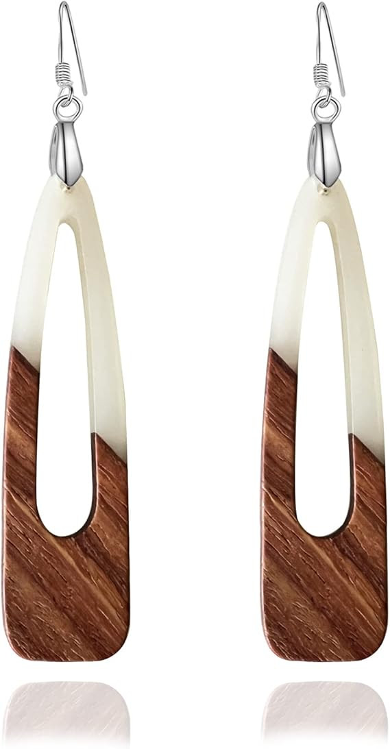 Fiklon Wood Earrings for Women, Wooden Earrings Dangle Brown Black Round Geometric Simple Lightwe... | Amazon (US)