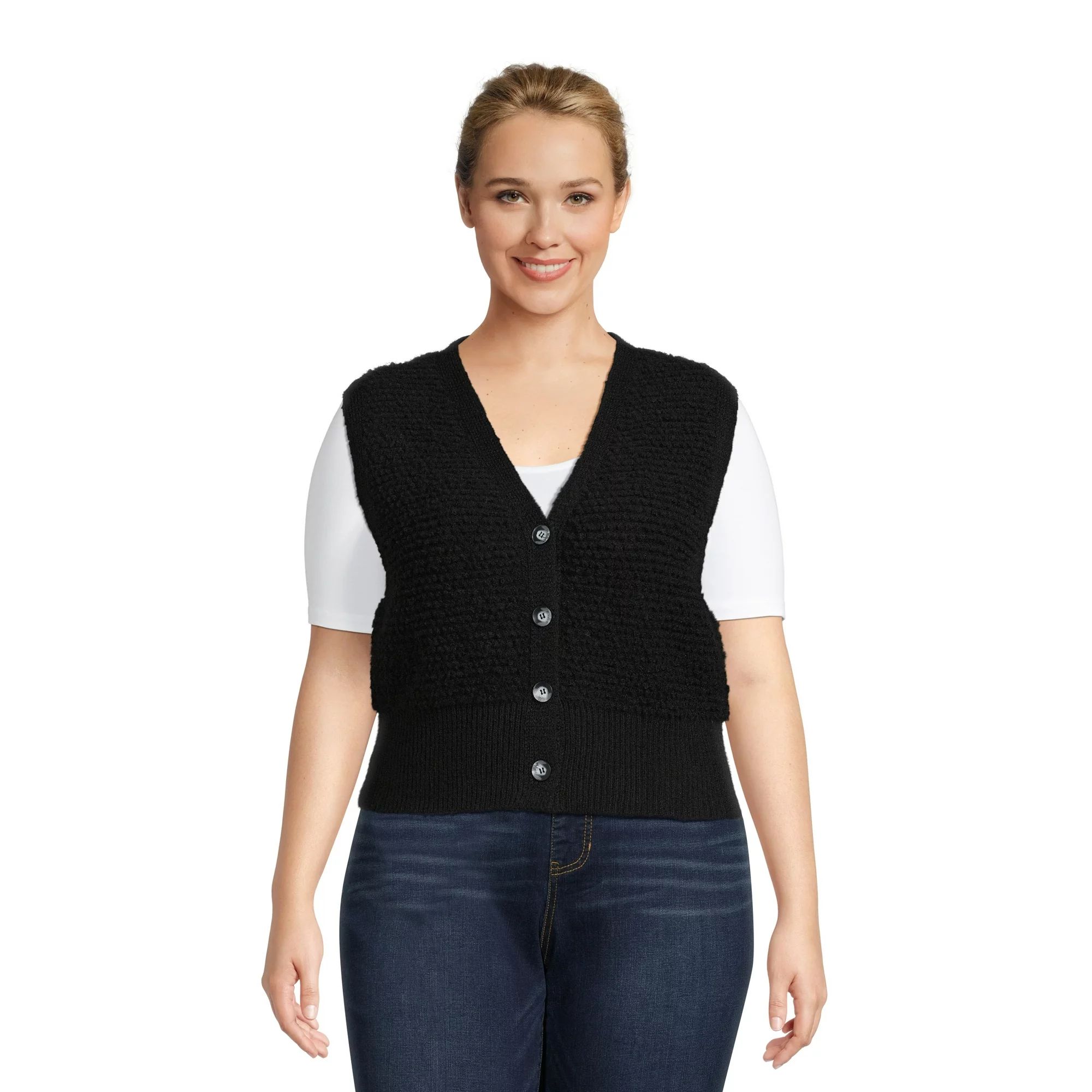 No Boundaries Juniors Plus Size Button Front Sweater Vest | Walmart (US)