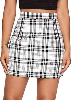 MakeMeChic Women's Plaid Skirt Zipper Back High Waist A-Line Mini Skirt | Amazon (US)