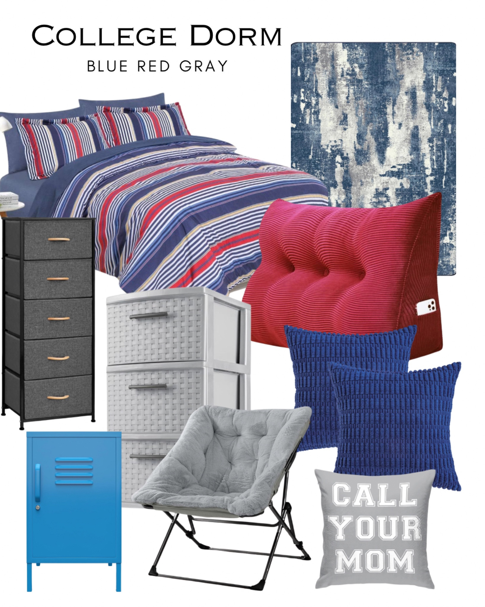 College dorm room for boys: blue red gray

#collegedorm 