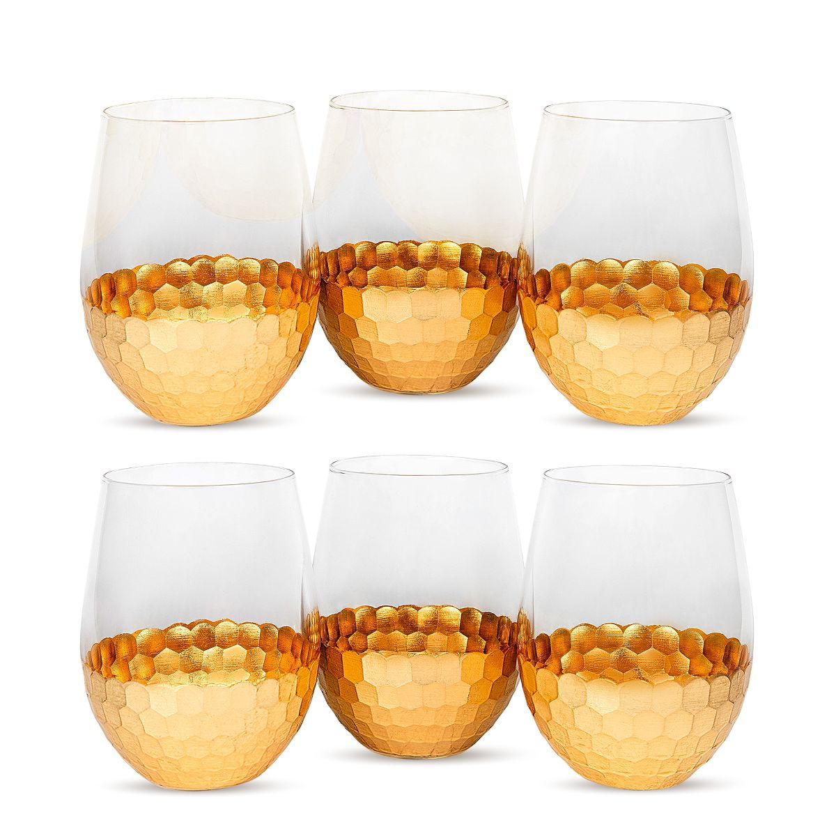 American Atelier Daphne Stemless Goblet Set of 6, Made of Glass Gold Honeycomb Pattern, 18-Ounce ... | Target