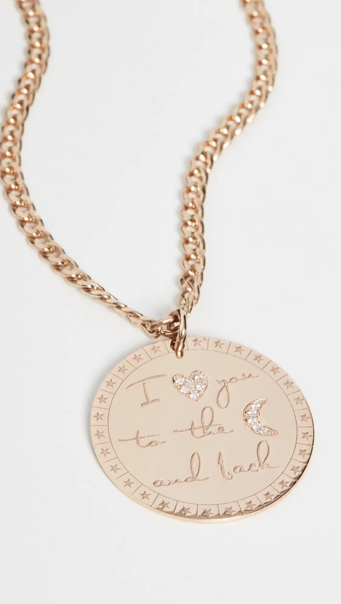 Zoe Chicco 14k Large "I Love You to the Moon & Back" Mantra on Small Curb Chain Necklace | Shopbo... | Shopbop