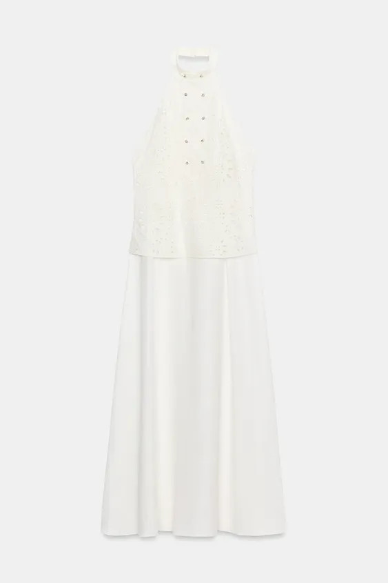 Model height: 183 cmHalter-neck dress with an open back. Featuring faux jewelled buttons on the f... | Zara UK