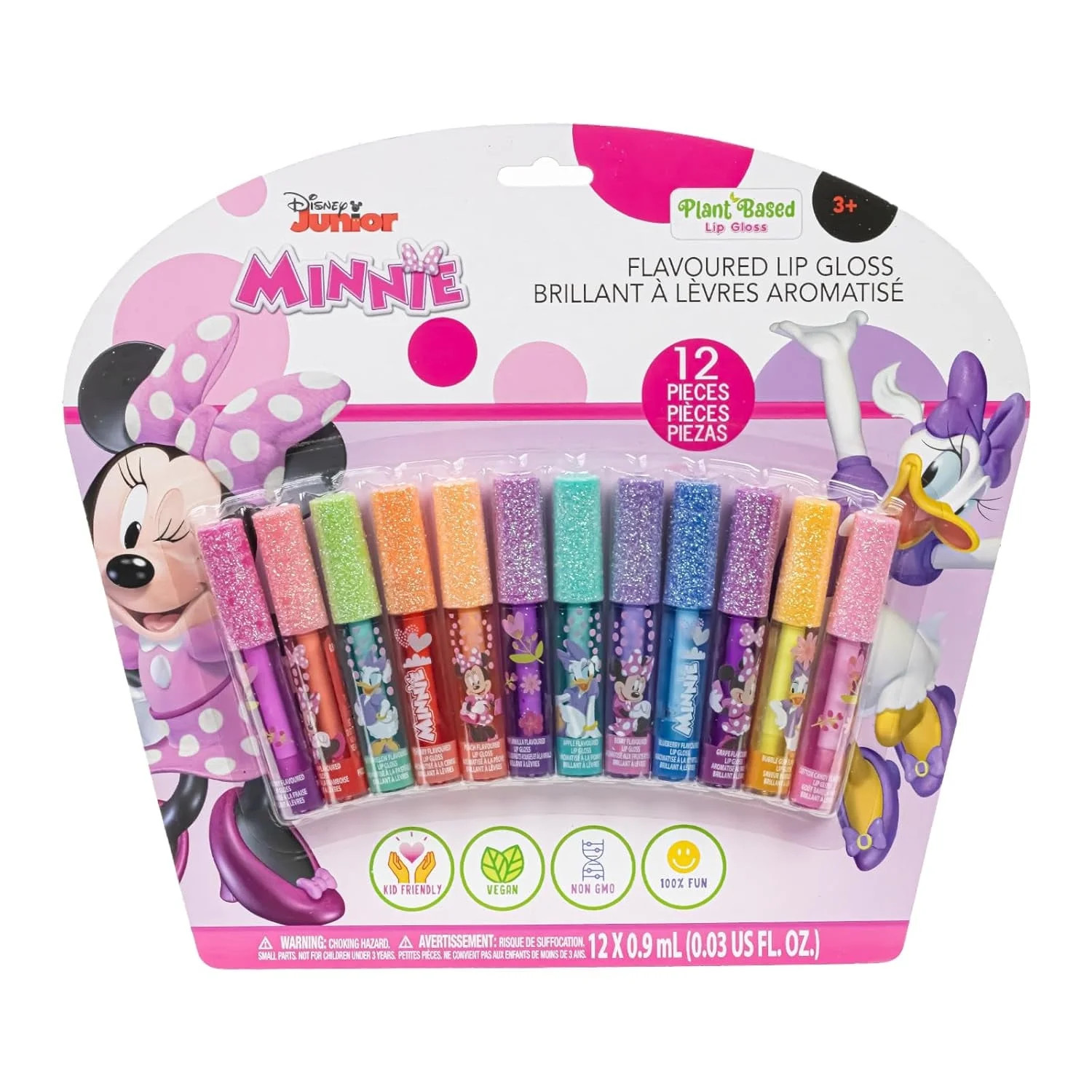 Disney Minnie 12-Piece Plant-Based Lip Gloss Set, Non-Toxic and Water-Based Makeup Set for Girls | Walmart (US)