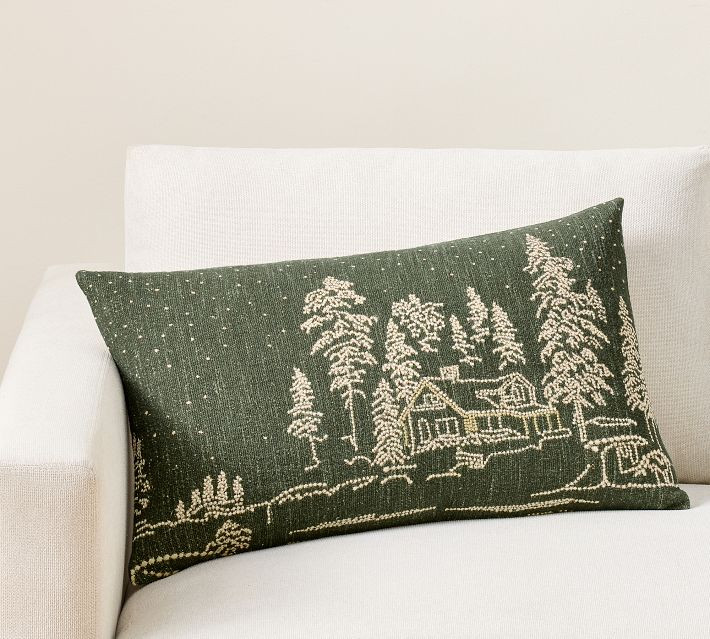 Holiday Lights Embroidered Lumbar Pillow Cover | Pottery Barn (US)