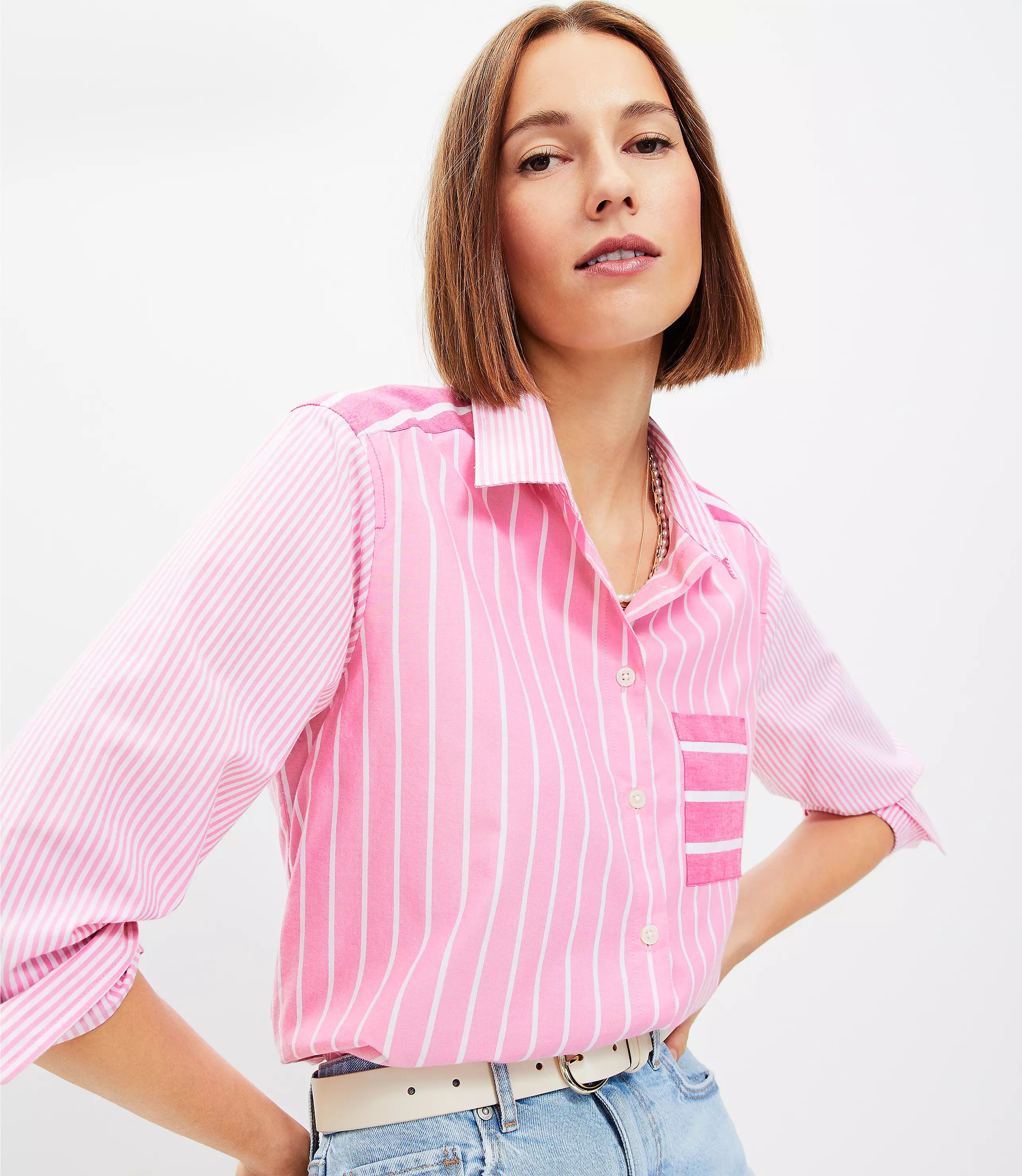 Striped Cotton Blend Relaxed Shirt | LOFT