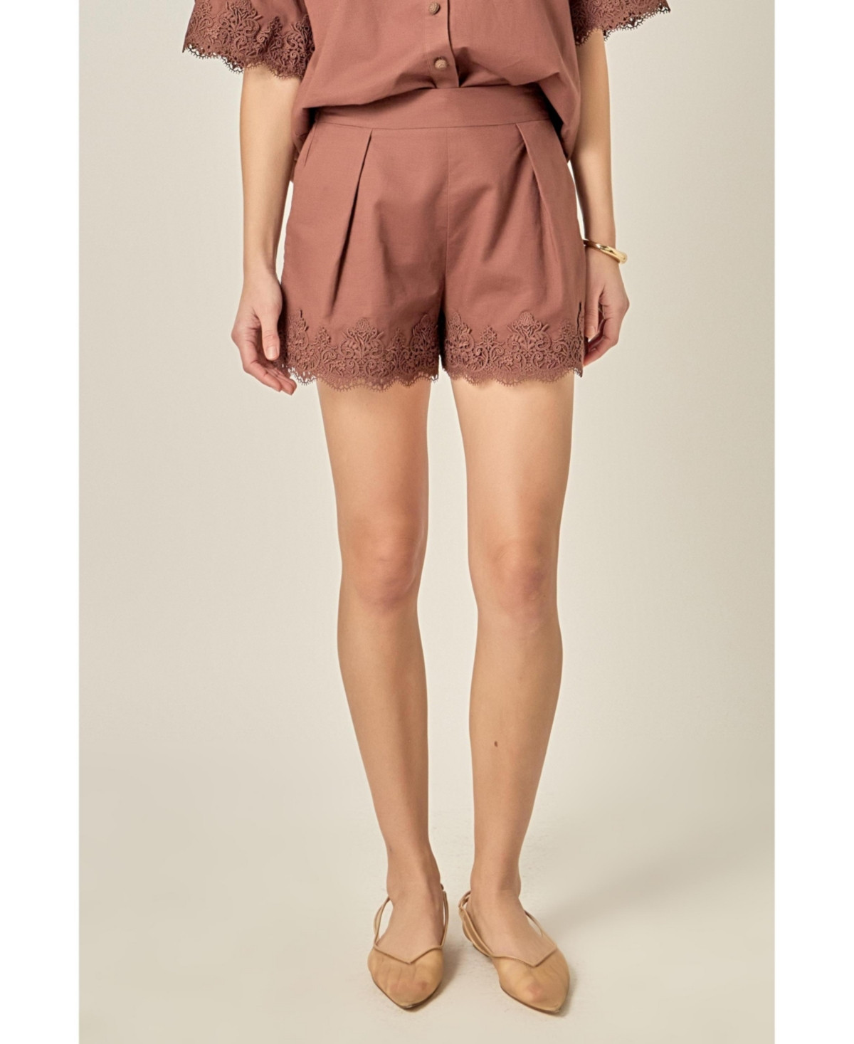 English Factory Women's Linen Lace Shorts - Chocolate brown | Macy's