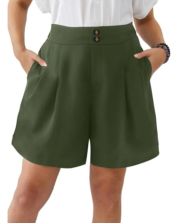Eytino Womens Plus Size Shorts Casual Elastic Waist Wide Leg Suit Tailored Shorts Summer Dressy S... | Amazon (US)