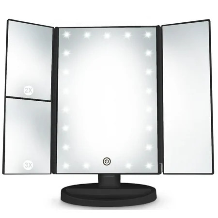 Makeup Vanity Mirror Magnifying with 21 LED Lights Cosmetic Standing Table Mirror 3X/2X Magnified Travel Foldaway Mirror 180 Degree Rotation Black | Walmart (US)