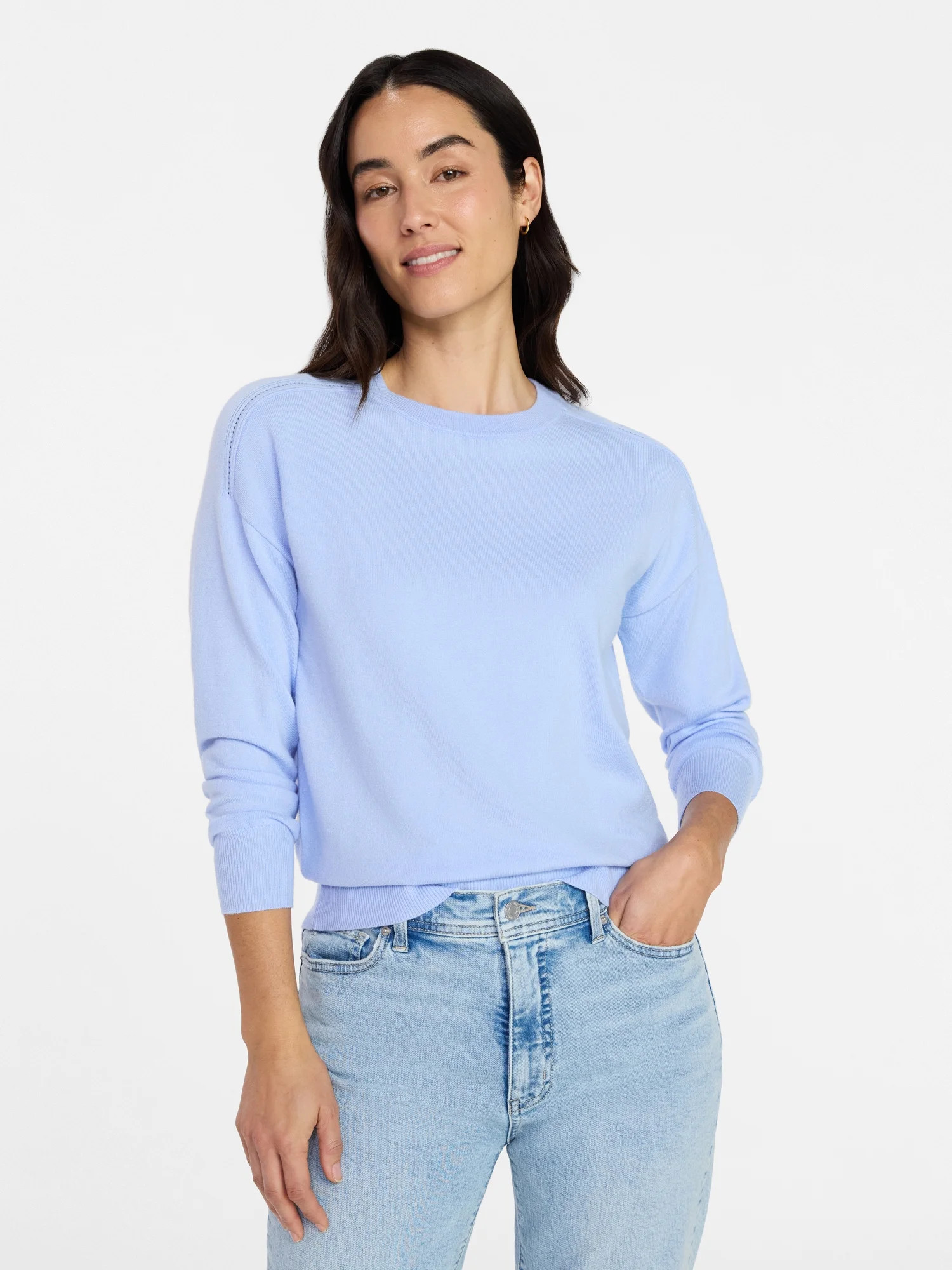 Time and Tru Women's Crewneck Sweater with Long Sleeves, Lightweight, Sizes XS-XXXL | Walmart (US)