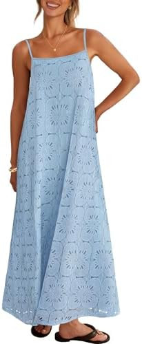 MEROKEETY Women's Summer Spaghetti Straps Sundress 2026 Casual Sleeveless Floral Lace Eyelet Boho... | Amazon (US)