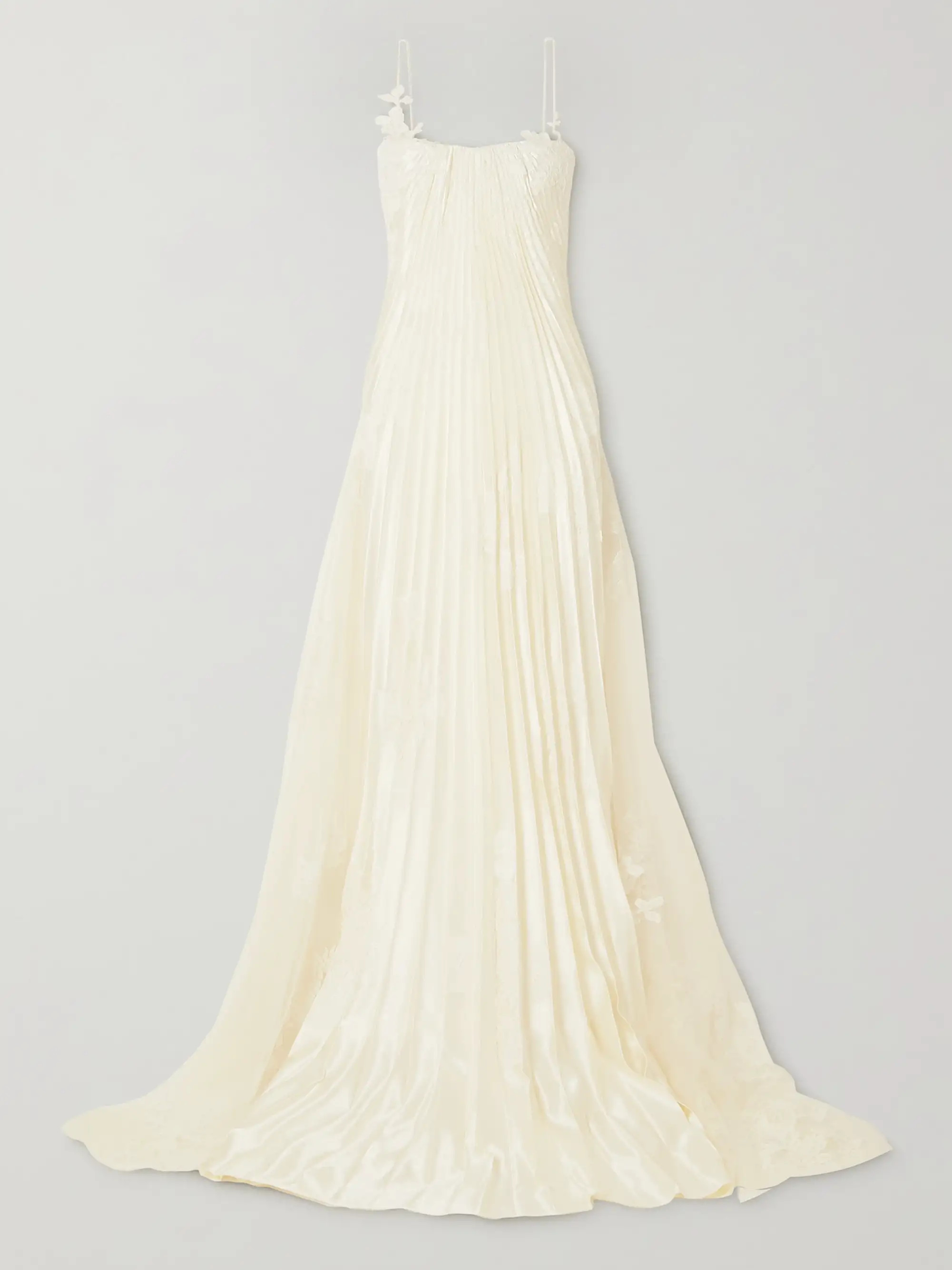 Scarlet lace-trimmed pleated satin and tulle gown | NET-A-PORTER (US)