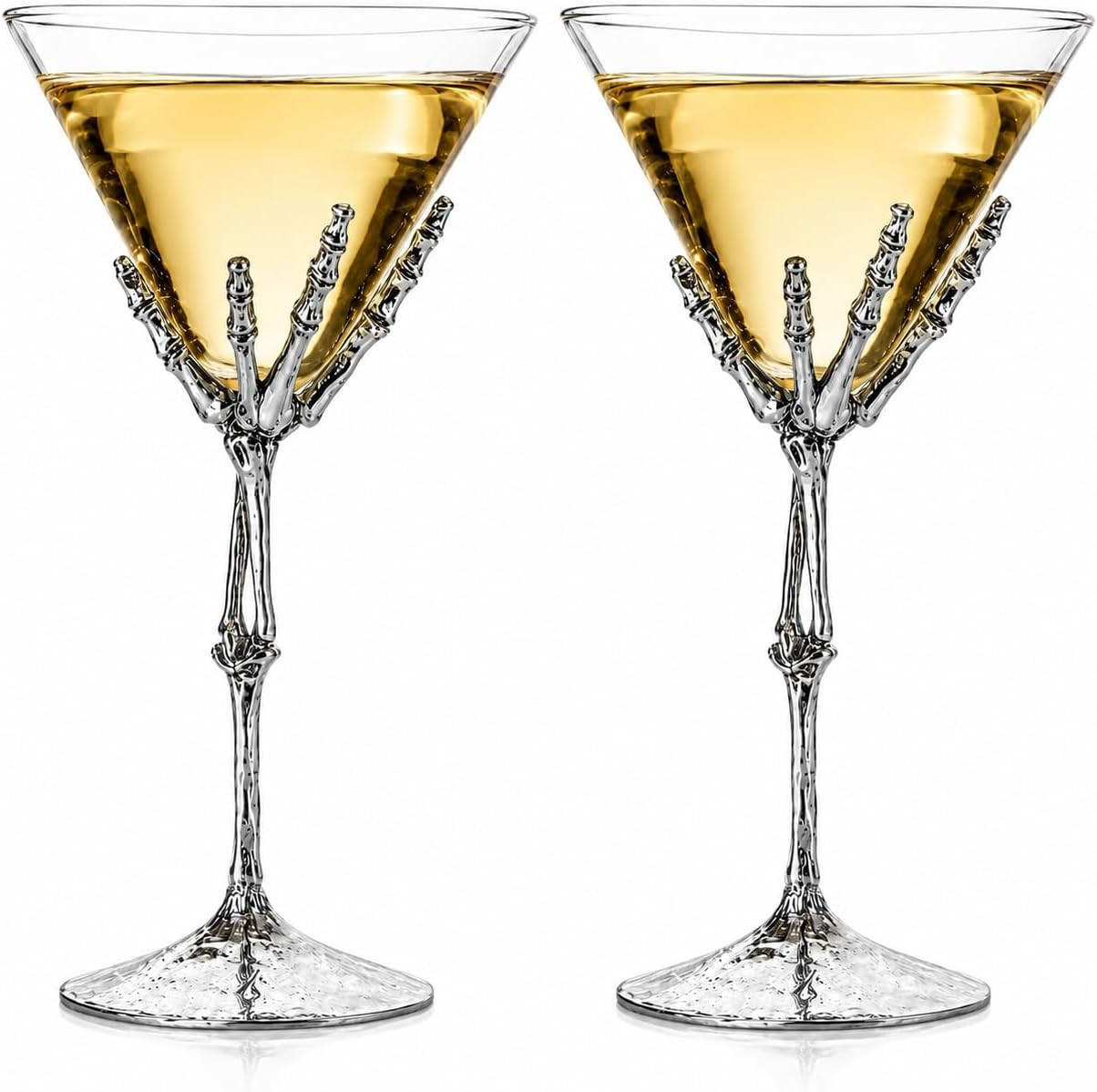 The Wine Savant Stemmed Skeleton Martini Glasses Set of 2 Halloween Skeleton Hand Glasses 9" H, Goth Gifts, Skeleton Gifts Decor, Spooky Cocktails, Water or Martini Gift Set, Wine Skeletons Glasses | Amazon (US)