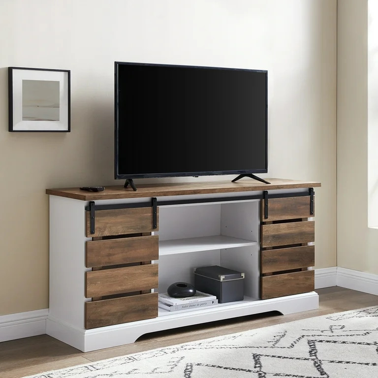 Woven Paths Farmhouse Sliding Slat Door TV Stand for TVs Up To 64", Reclaimed Barnwood | Walmart (US)