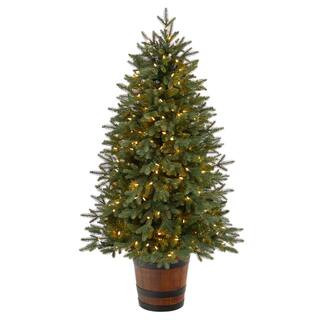 5 ft. Pre-Lit LED Porch Artificial Christmas Tree with 200-Lights and 497 Bendable Branches in Decorative Planter | The Home Depot