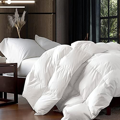 Luxurious Queen Size Goose Down Fiber Waterfowl Feather Fiber Comforter Duvet, 100% Egyptian Cotton Cover, 48 oz. Fill Weight, Baffle Box Design, White Solid | Amazon (US)