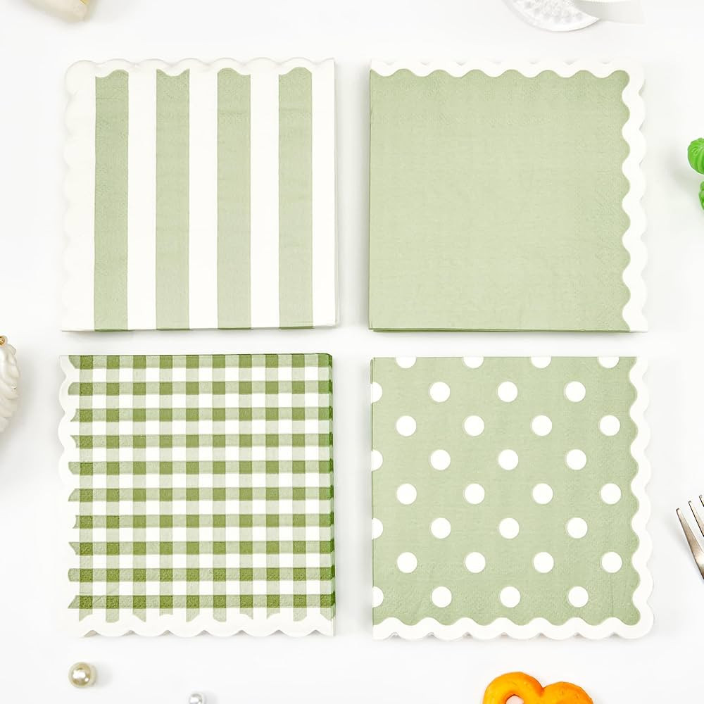 Crisky 100 Pcs Wavy Scalloped Sage Green Cocktail Napkin 3-Ply Dessert Disposable Napkins for Wed... | Amazon (US)