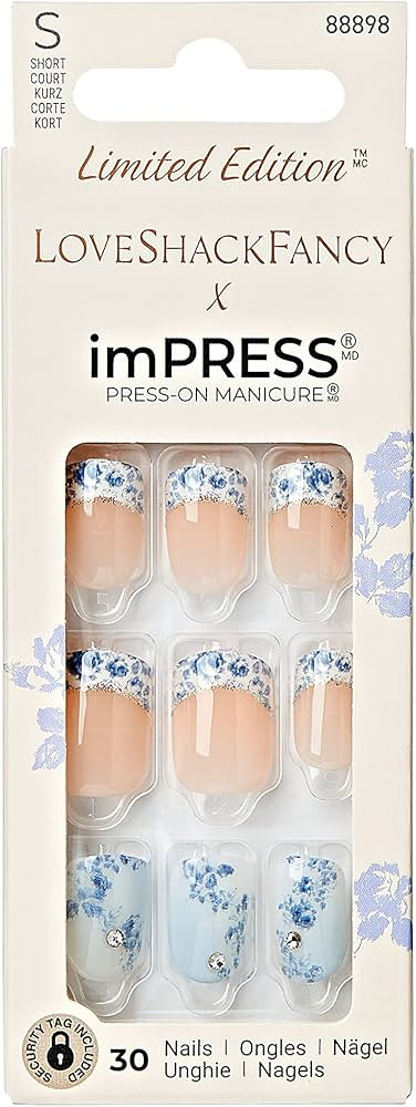 KISS LoveShackFancy x imPRESS Press-On Manicure Limited Edition, Style "Hydrangea Blue" Short Squ... | Amazon (US)