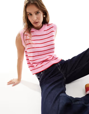 ASOS DESIGN striped knit tank top in pink and red | ASOS (Global)