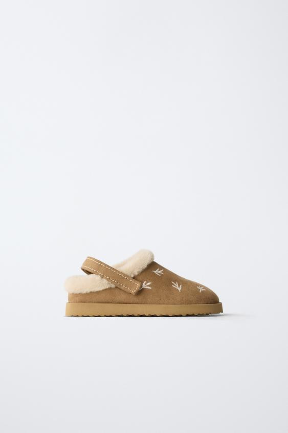 EMBROIDERED FAUX FUR CLOGS | Zara UK