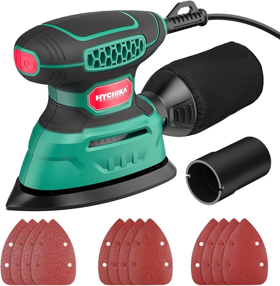 HYCHIKA Detail Sander,140W Electric Sander, up to 13000OPM, 1.2A Palm Sander Tool with 12pcs Sand... | Amazon (US)