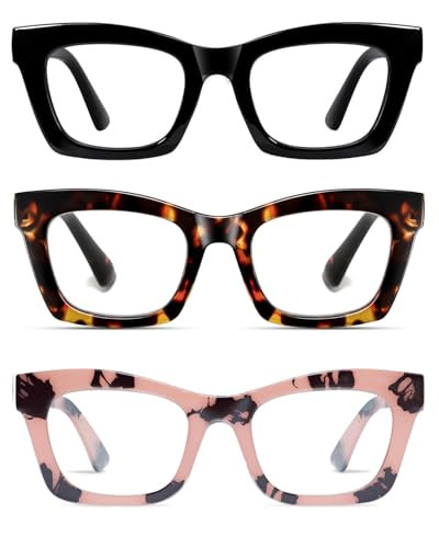 Hubeye Oprah Style Reading Glasses for Women Men Blue Light Blocking Computer Square Readers with Spring Hinge (Black+Pink Tortoiseshell+Tortoiseshell,+0.0) | Amazon (US)