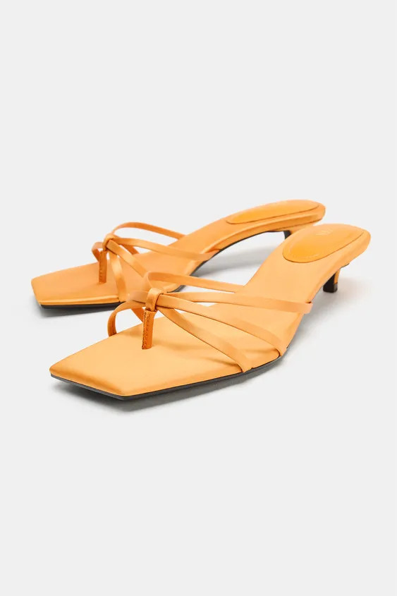 SATIN KITTEN HEEL SANDALS | Zara US
